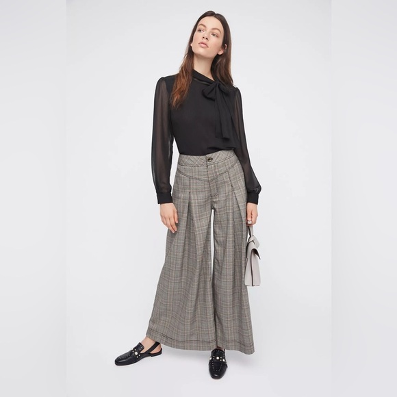 Free People Extreme Tailored Wide-Leg Pants Plaid Gray Women’s Size 2 - Picture 1 of 8